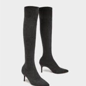 ZARA Grey Knee High Sock boots